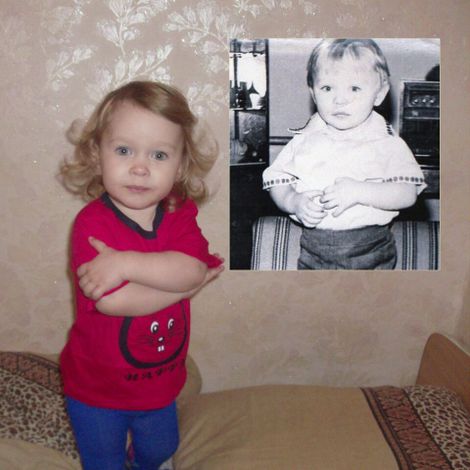 Семья Пономарёвых из Любино в возрасте полутора лет:&nbsp;Дочь Валерия /&nbsp;Папа Сергей.